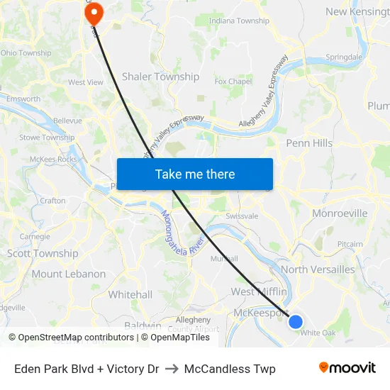 Eden Park Blvd + Victory Dr to McCandless Twp map