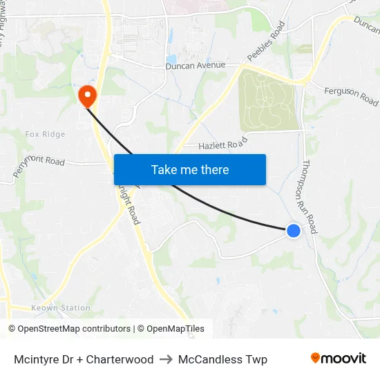 Mcintyre Dr + Charterwood to McCandless Twp map