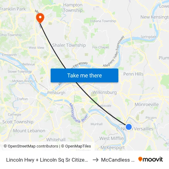 Lincoln Hwy + Lincoln Sq Sr Citizen Home to McCandless Twp map