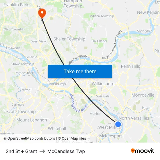 2nd St + Grant to McCandless Twp map