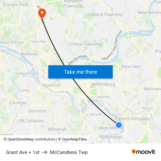 Grant Ave + 1st to McCandless Twp map