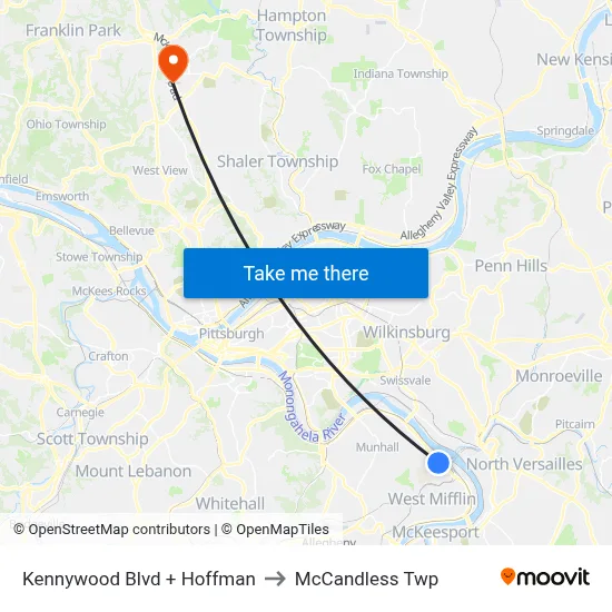 Kennywood Blvd + Hoffman to McCandless Twp map