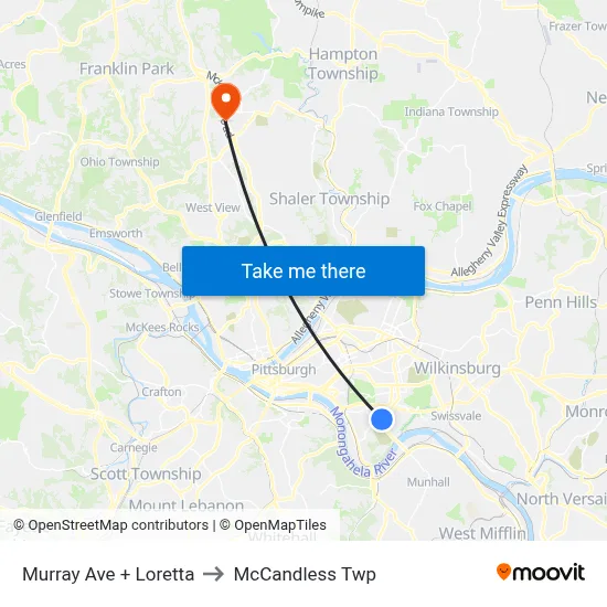 Murray Ave + Loretta to McCandless Twp map