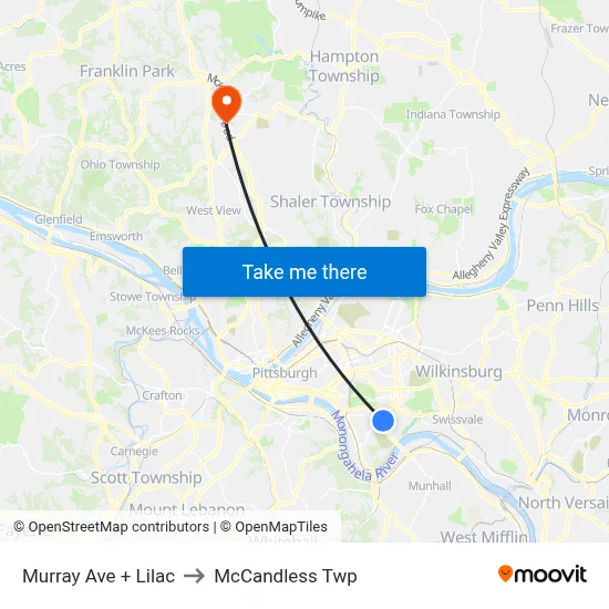 Murray Ave + Lilac to McCandless Twp map