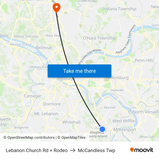 Lebanon Church Rd + Rodeo to McCandless Twp map