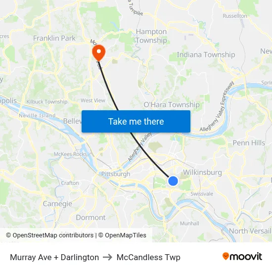 Murray Ave + Darlington to McCandless Twp map