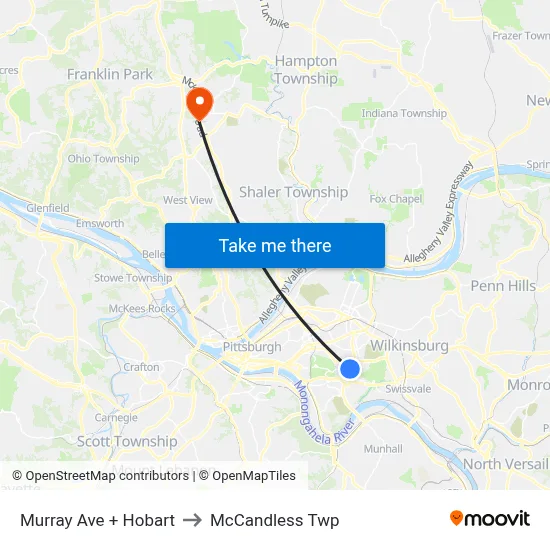 Murray Ave + Hobart to McCandless Twp map