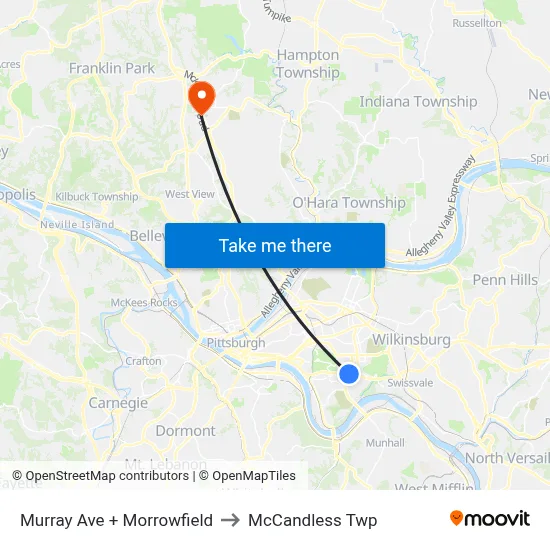 Murray Ave + Morrowfield to McCandless Twp map