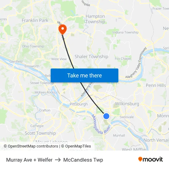 Murray Ave + Welfer to McCandless Twp map