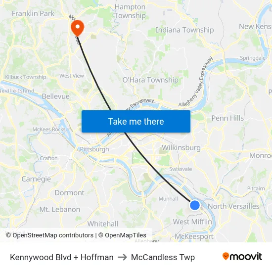 Kennywood Blvd + Hoffman to McCandless Twp map