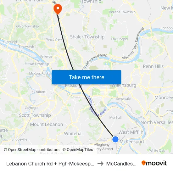 Lebanon Church Rd + Pgh-Mckeesport Blvd FS to McCandless Twp map