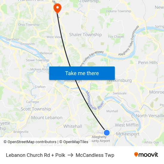 Lebanon Church Rd + Polk to McCandless Twp map
