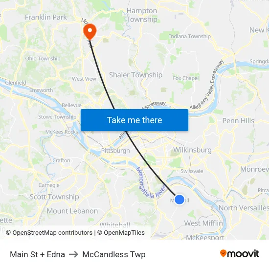 Main St + Edna to McCandless Twp map