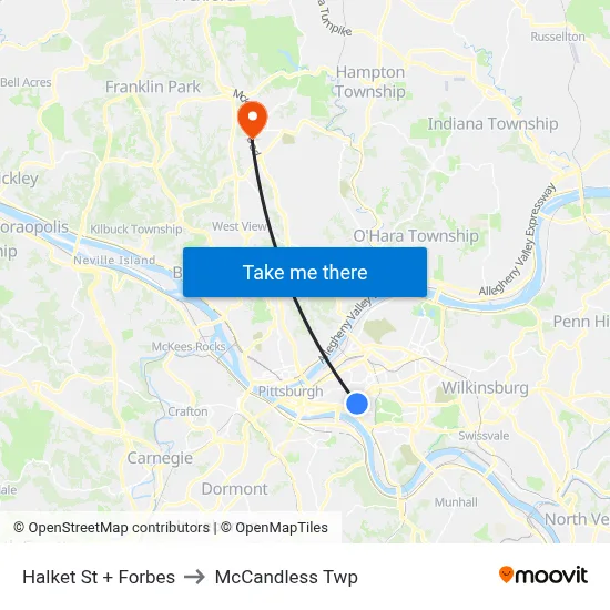 Halket St + Forbes to McCandless Twp map