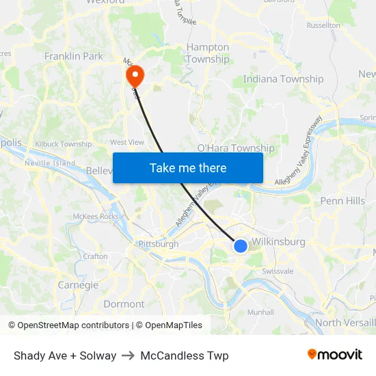 Shady Ave + Solway to McCandless Twp map