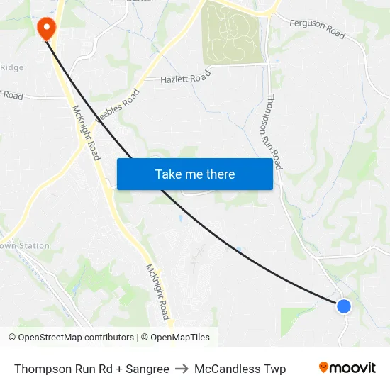 Thompson Run Rd + Sangree to McCandless Twp map