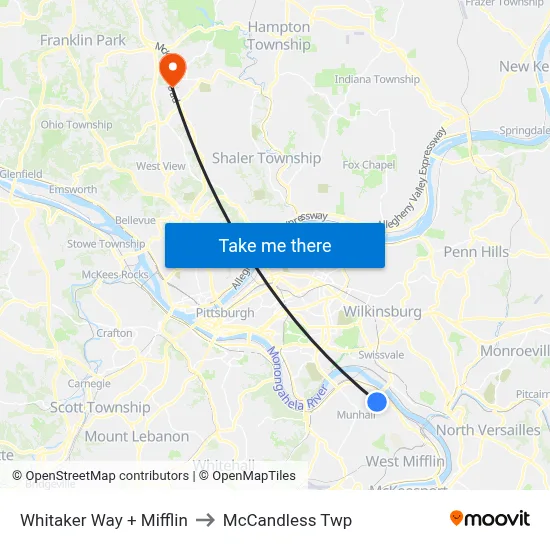 Whitaker Way + Mifflin to McCandless Twp map