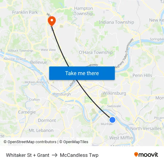 Whitaker St + Grant to McCandless Twp map