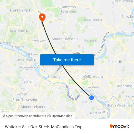 Whitaker St + Oak St to McCandless Twp map