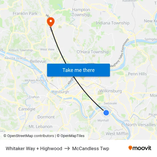 Whitaker Way + Highwood to McCandless Twp map