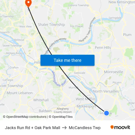 Jacks Run Rd + Oak Park Mall to McCandless Twp map