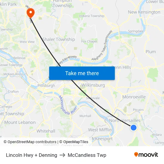Lincoln Hwy + Denning to McCandless Twp map