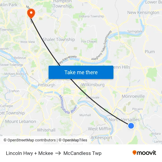 Lincoln Hwy + Mckee to McCandless Twp map
