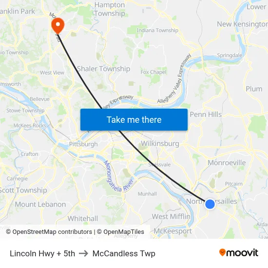 Lincoln Hwy + 5th to McCandless Twp map
