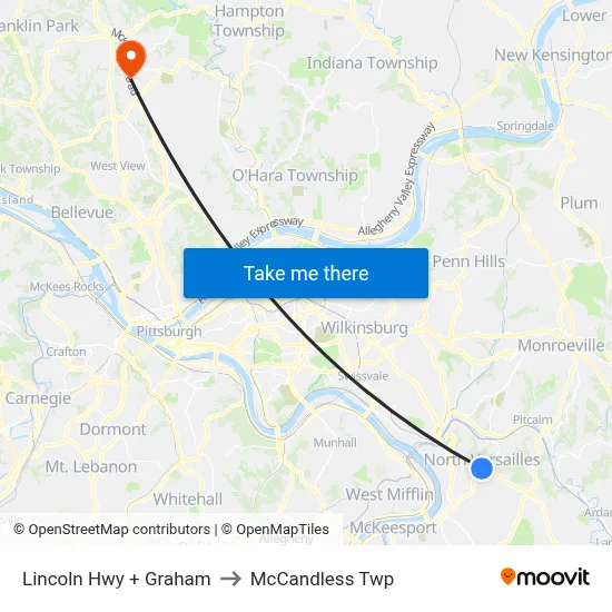 Lincoln Hwy + Graham to McCandless Twp map