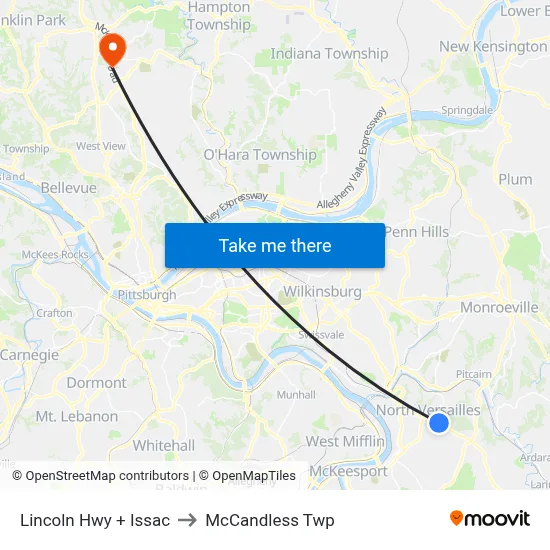 Lincoln Hwy + Issac to McCandless Twp map