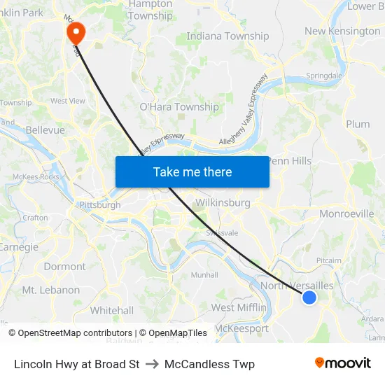 Lincoln Hwy at Broad St to McCandless Twp map