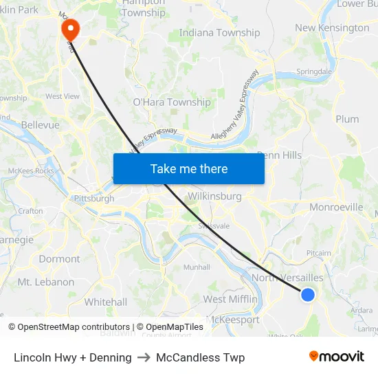 Lincoln Hwy + Denning to McCandless Twp map
