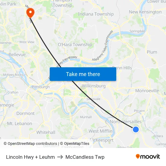 Lincoln Hwy + Leuhm to McCandless Twp map