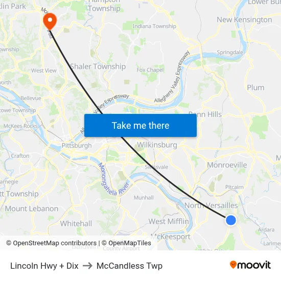 Lincoln Hwy + Dix to McCandless Twp map
