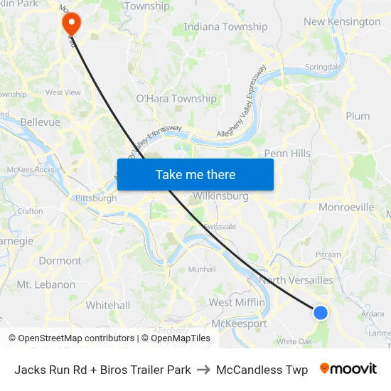 Jacks Run Rd + Biros Trailer Park to McCandless Twp map
