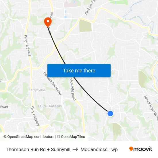 Thompson Run Rd + Sunnyhill to McCandless Twp map