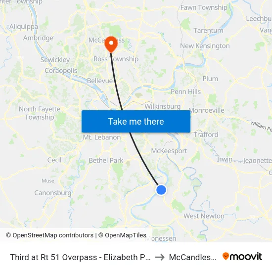 Third at Rt 51 Overpass - Elizabeth Park And Ride to McCandless Twp map