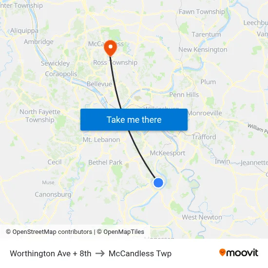 Worthington Ave + 8th to McCandless Twp map