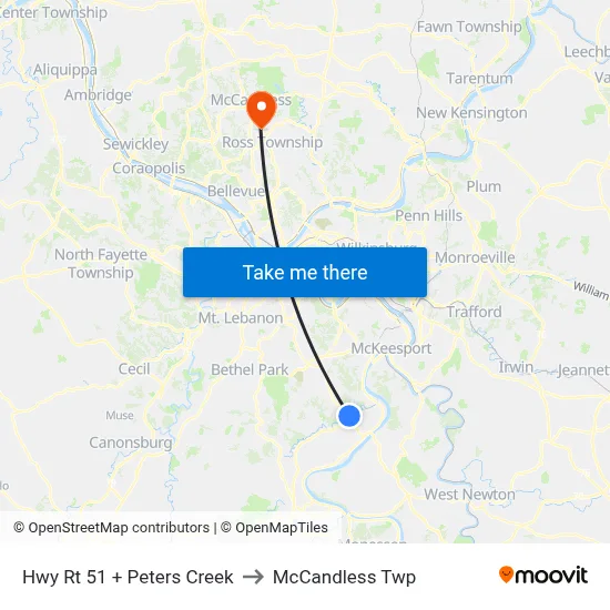 Hwy Rt 51 + Peters Creek to McCandless Twp map