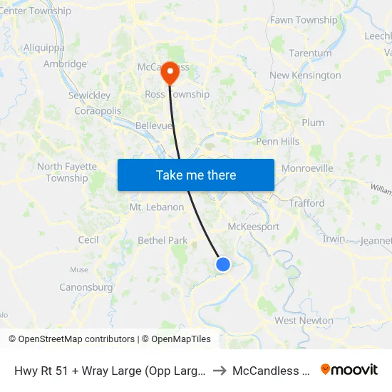 Hwy Rt 51 + Wray Large (Opp Large Vfd) to McCandless Twp map