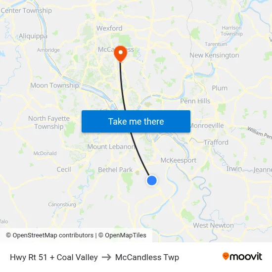 Hwy Rt 51 + Coal Valley to McCandless Twp map