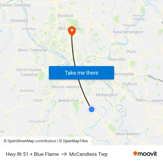 Hwy Rt 51 + Blue Flame to McCandless Twp map