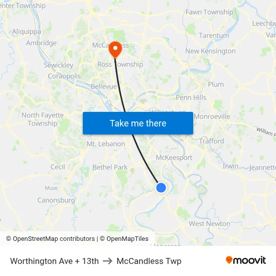 Worthington Ave + 13th to McCandless Twp map
