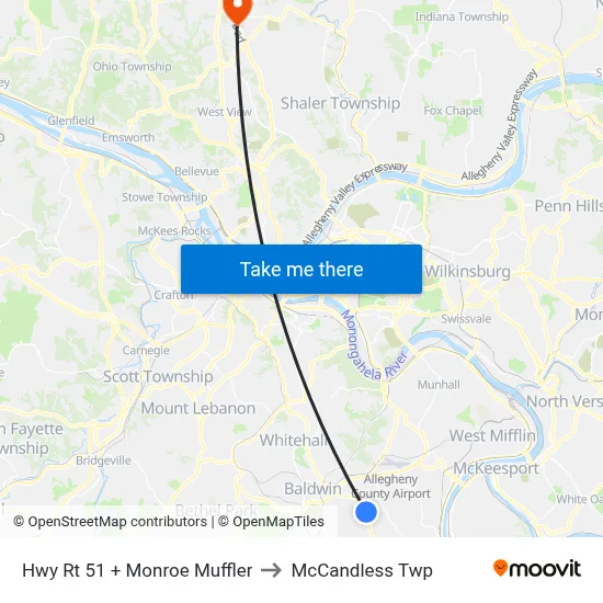 Hwy Rt 51 + Monroe Muffler to McCandless Twp map