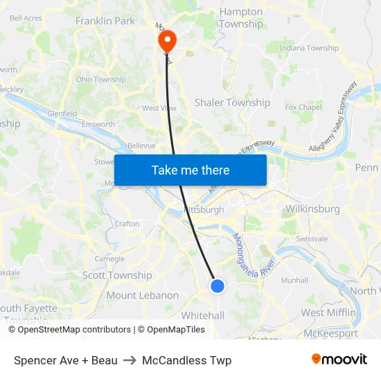 Spencer Ave + Beau to McCandless Twp map