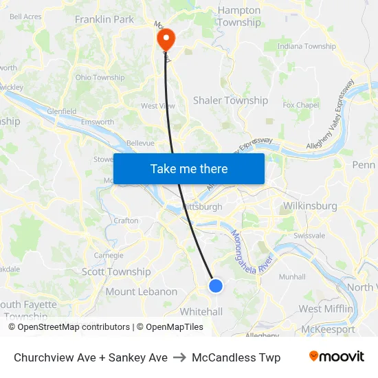 Churchview Ave + Sankey Ave to McCandless Twp map