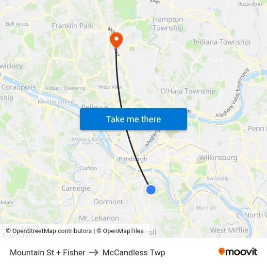 Mountain St + Fisher to McCandless Twp map
