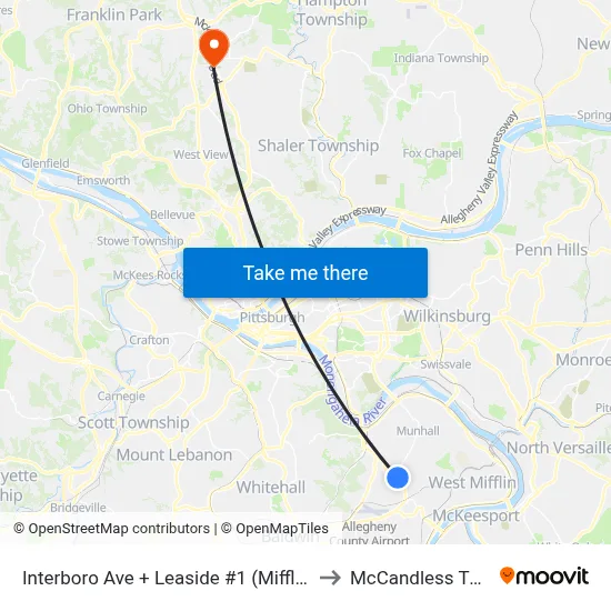 Interboro Ave + Leaside #1 (Mifflin) to McCandless Twp map