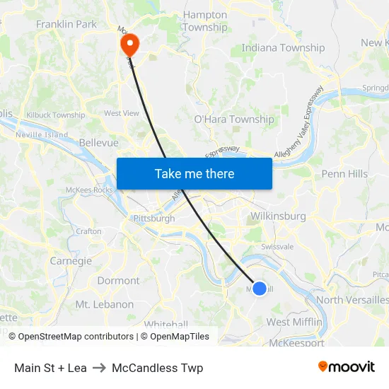 Main St + Lea to McCandless Twp map