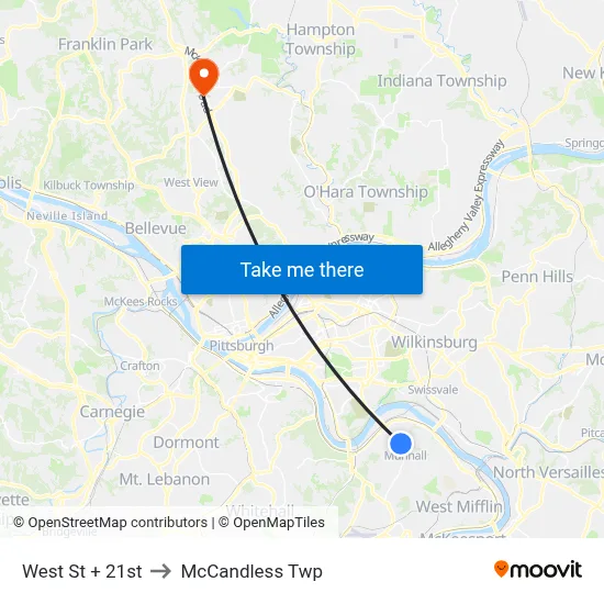 West St + 21st to McCandless Twp map